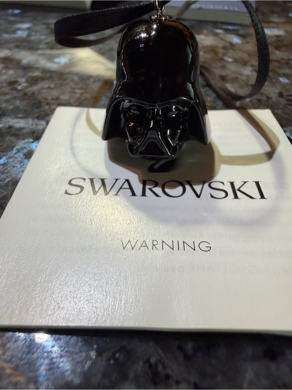 Swarovski Black and White PWP Darth Vader Helmet Ornament Label